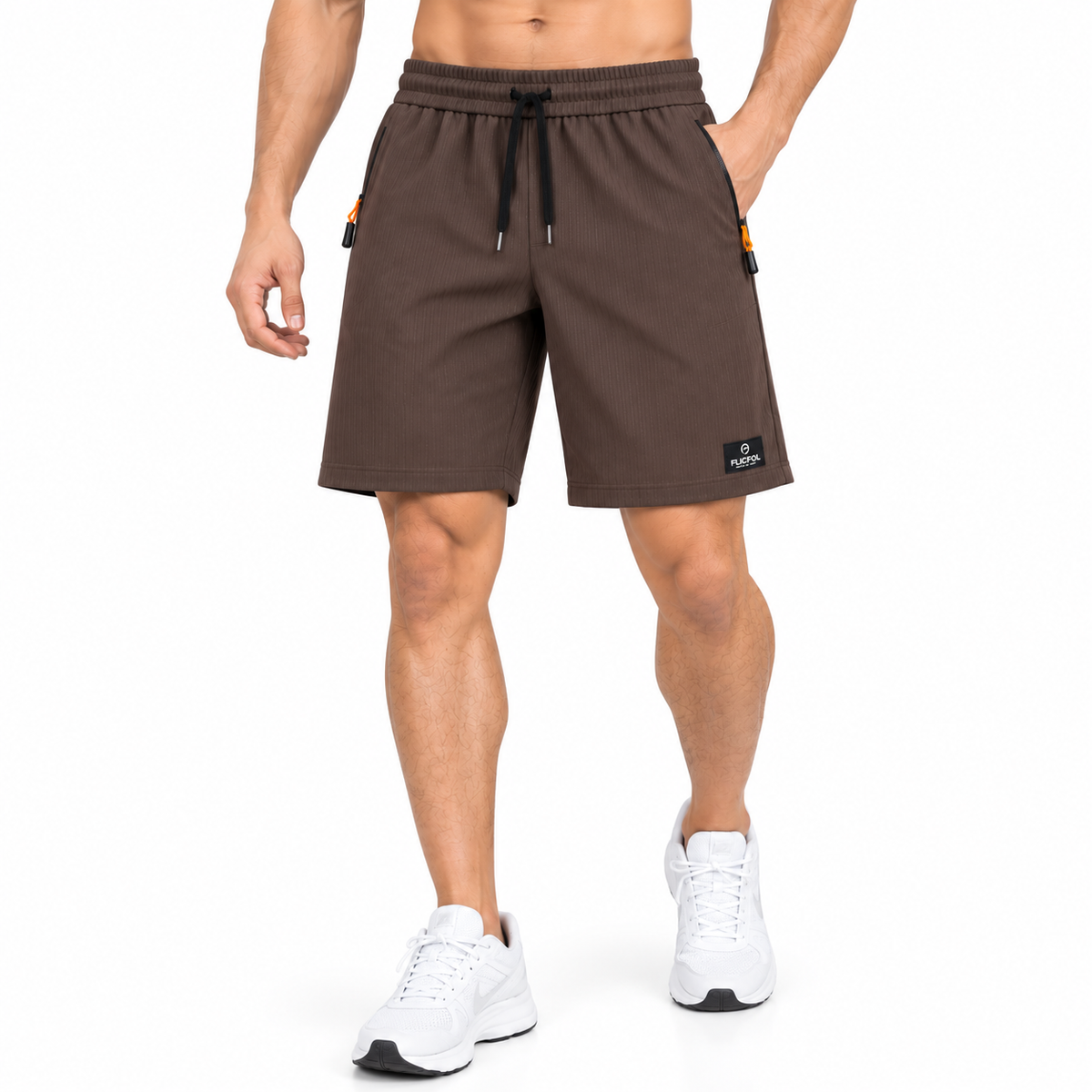 FLICFOL Men Brown Shorts with Zipper Pockets