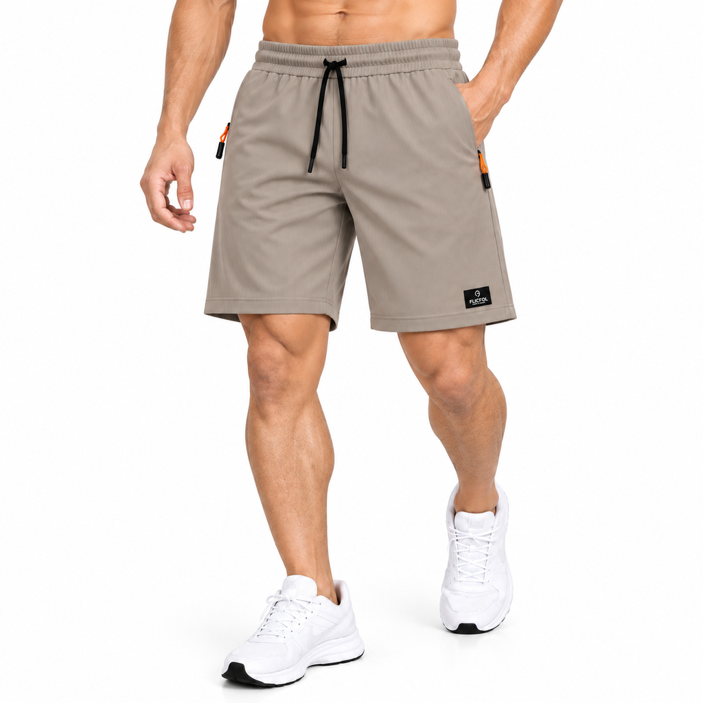 FLICFOL Men Cream Shorts with Zipper Pockets