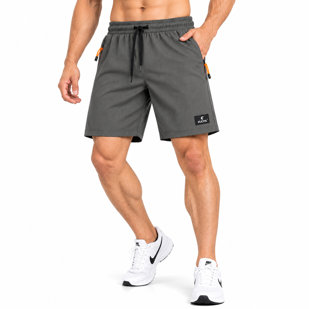 FLICFOL Men Darkgrey Shorts with Zipper Pockets