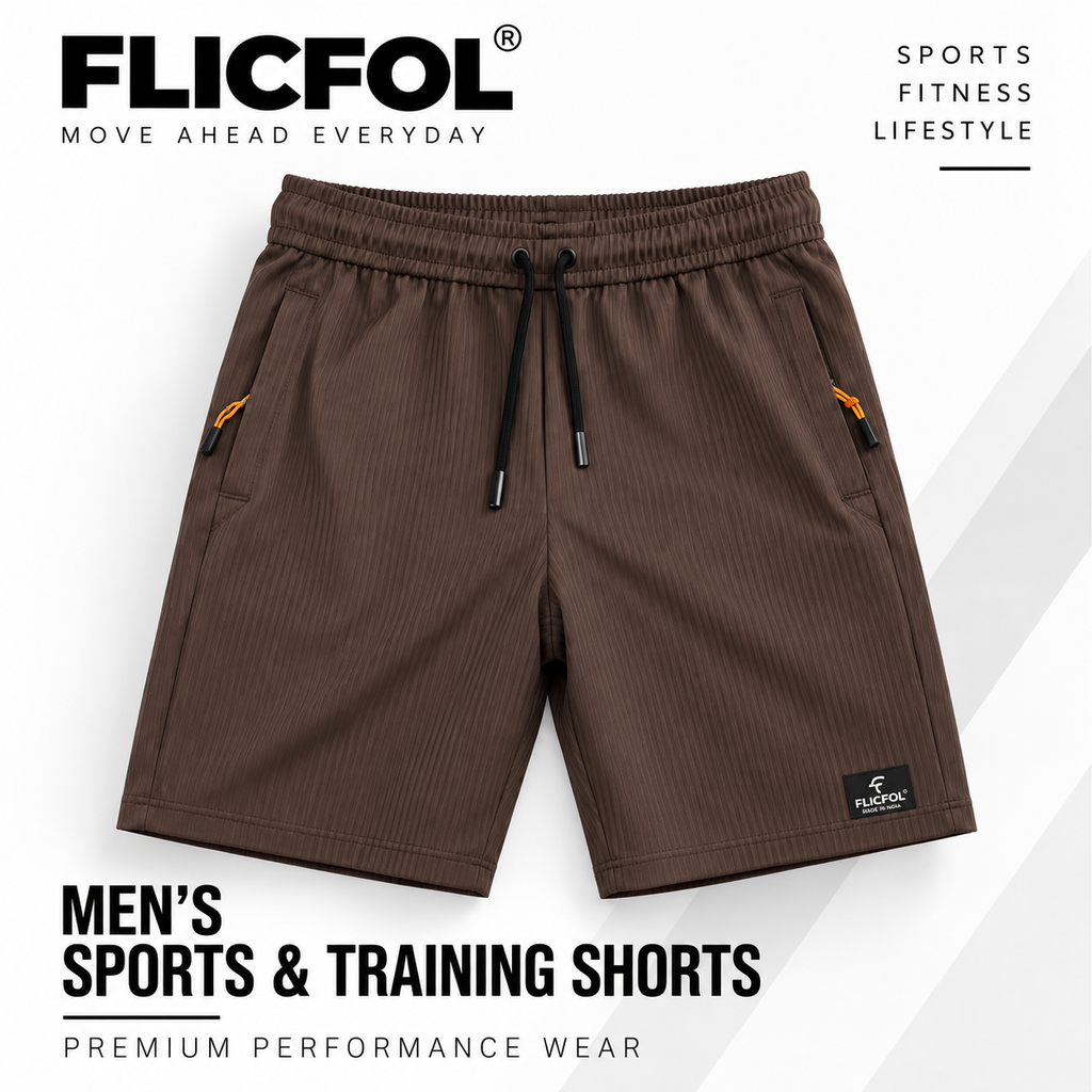 FLICFOL Men Brown Shorts with Zipper Pockets