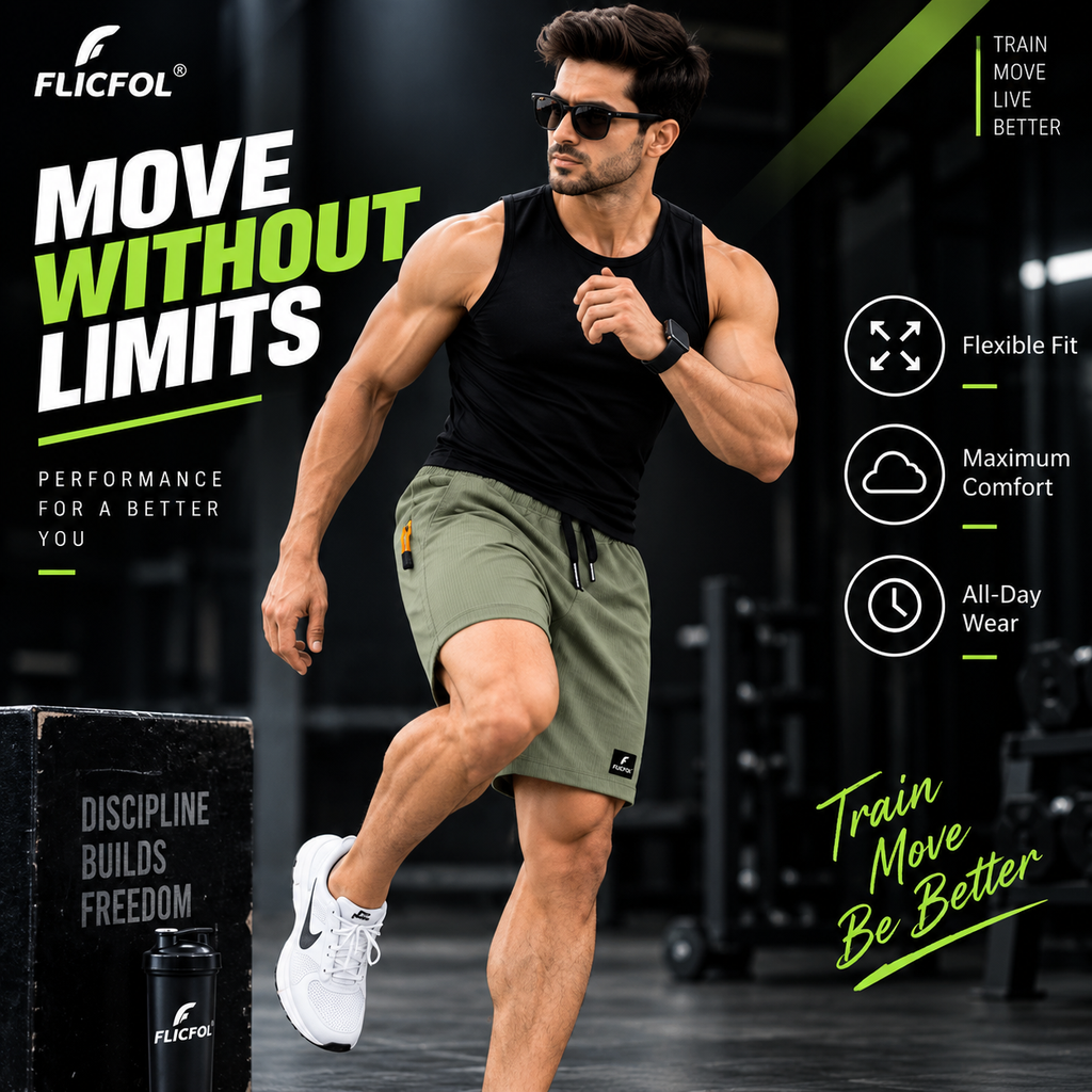 FLICFOL Men Pista Shorts with Zipper Pockets