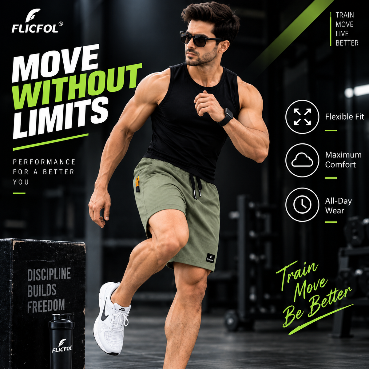 FLICFOL Men Pista Shorts with Zipper Pockets