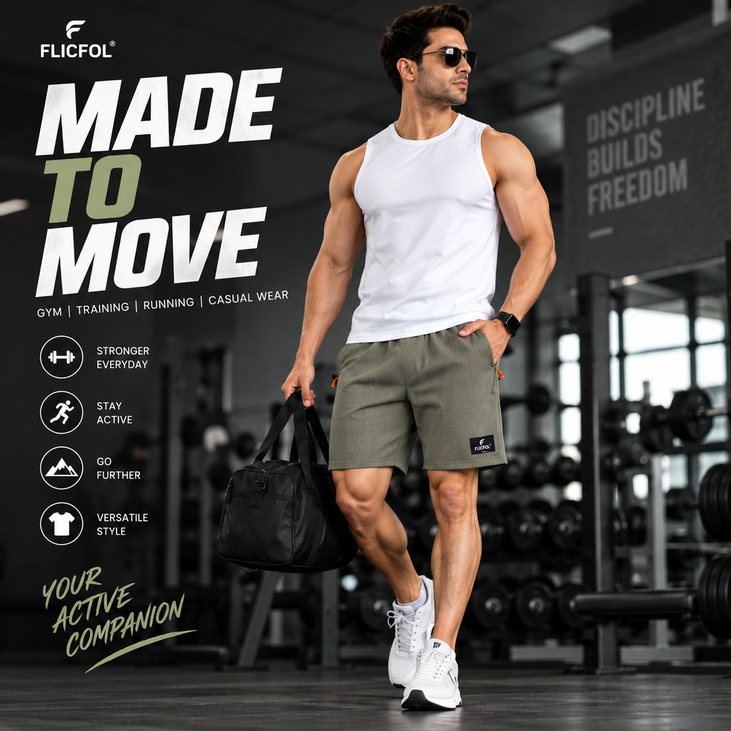 FLICFOL Men Lightgrey Shorts with Zipper Pockets