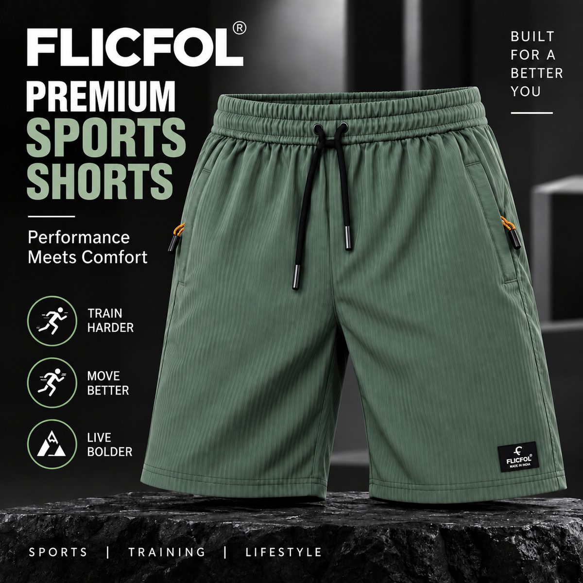 FLICFOL Men Olive Shorts with Zipper Pockets
