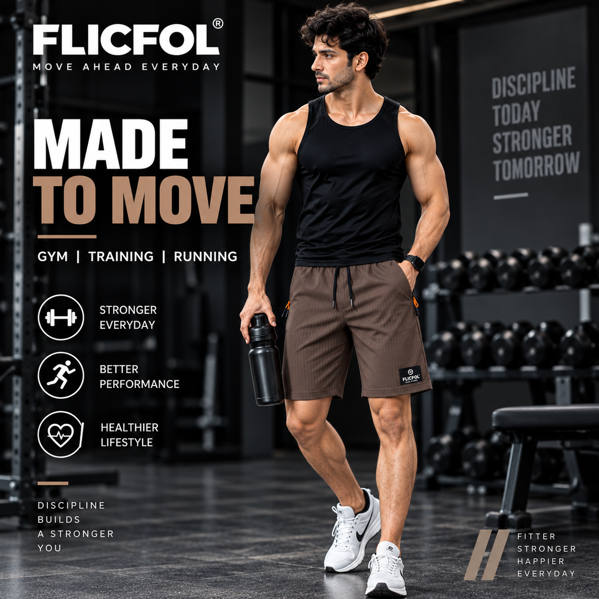 FLICFOL Men Brown Shorts with Zipper Pockets