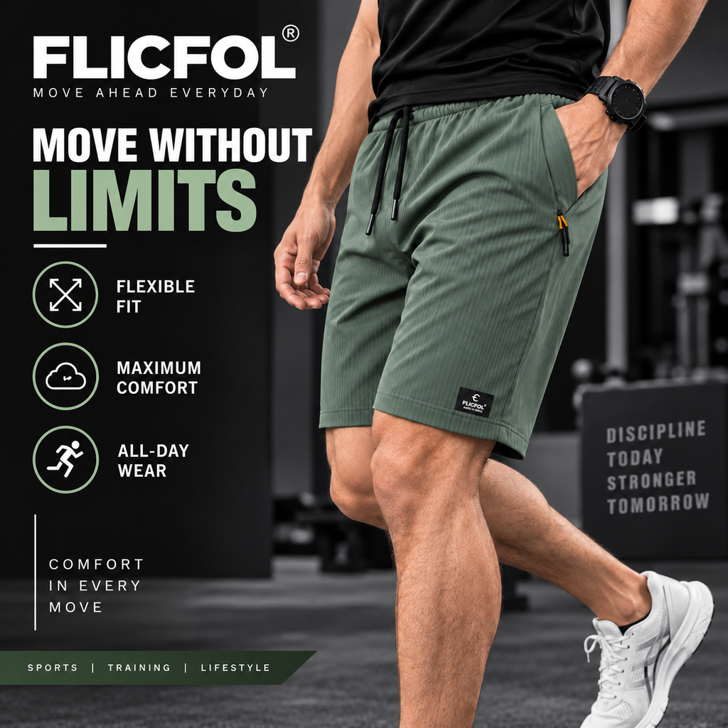 FLICFOL Men Olive Shorts with Zipper Pockets