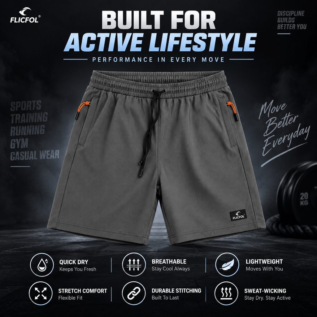 FLICFOL Men Darkgrey Shorts with Zipper Pockets