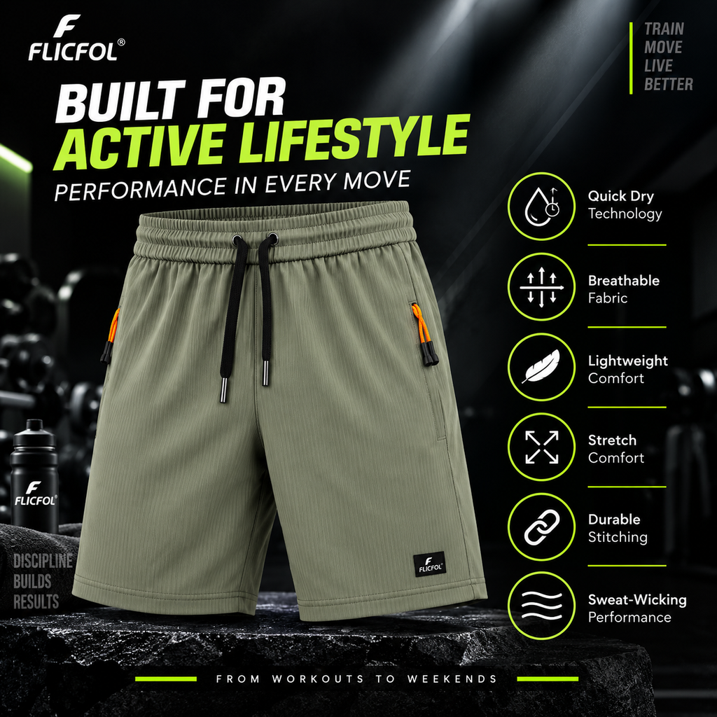 FLICFOL Men Pista Shorts with Zipper Pockets