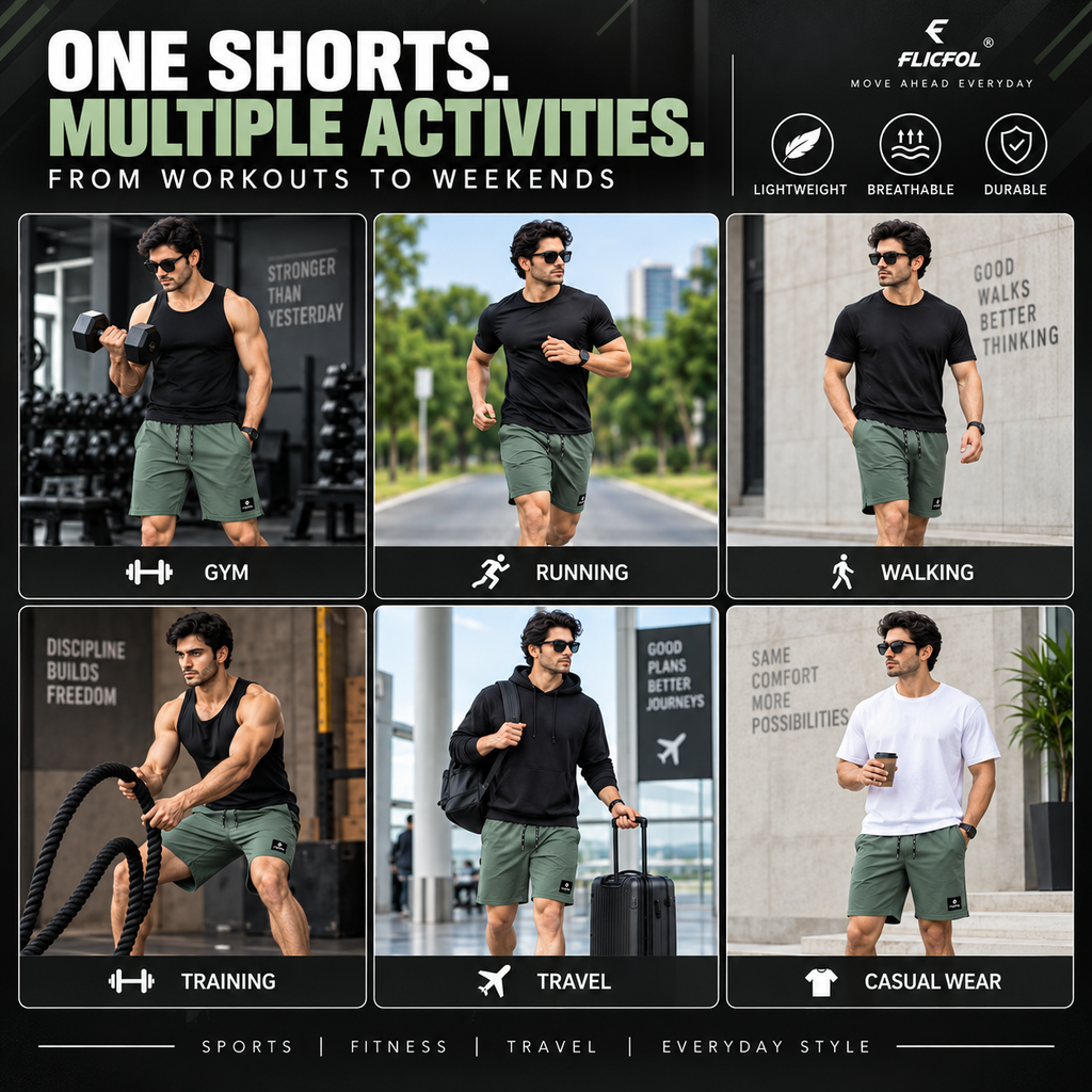 FLICFOL Men Olive Shorts with Zipper Pockets