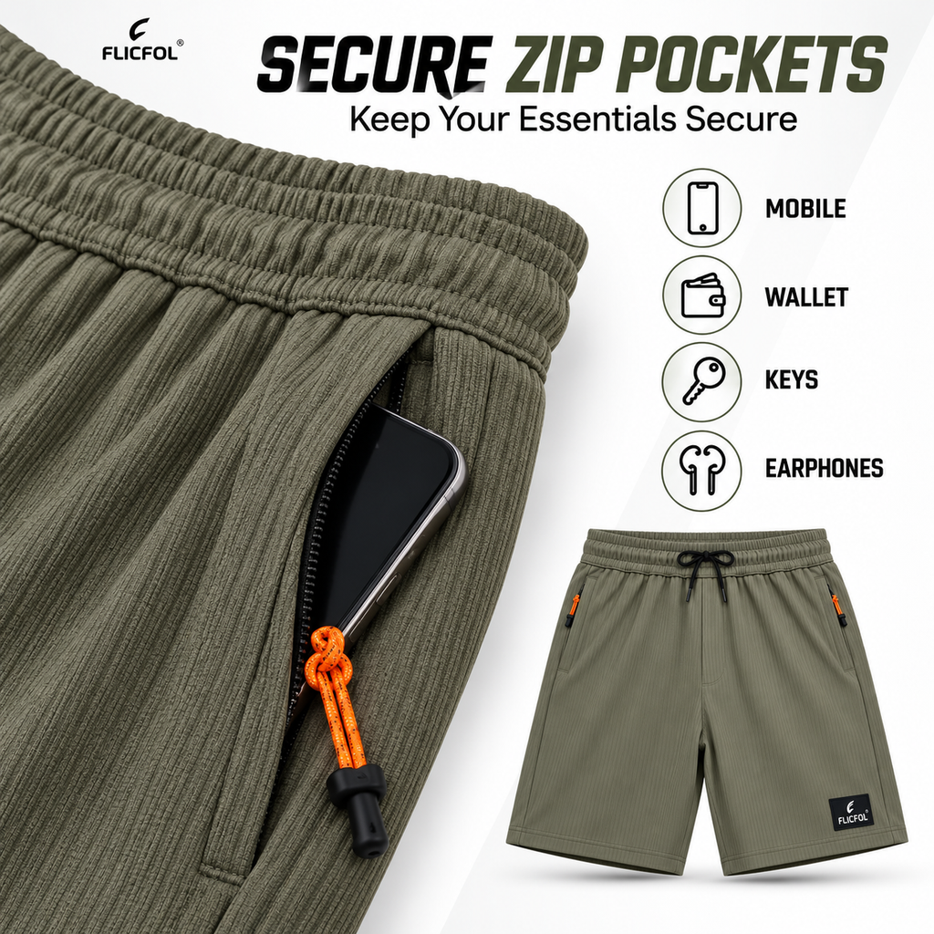 FLICFOL Men Lightgrey Shorts with Zipper Pockets