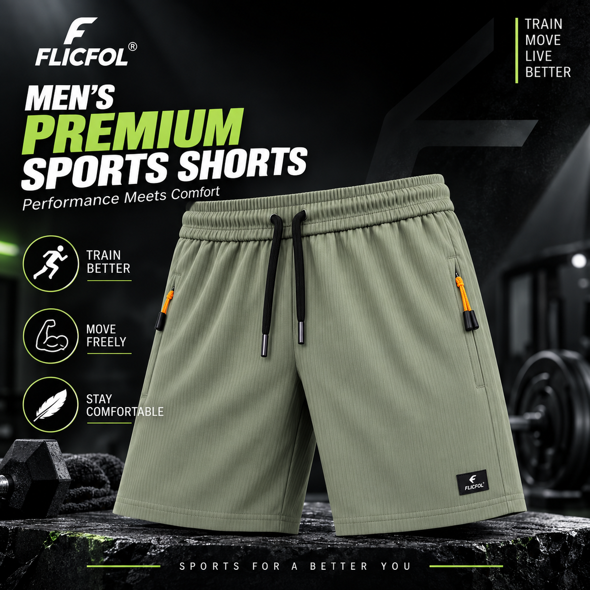 FLICFOL Men Pista Shorts with Zipper Pockets
