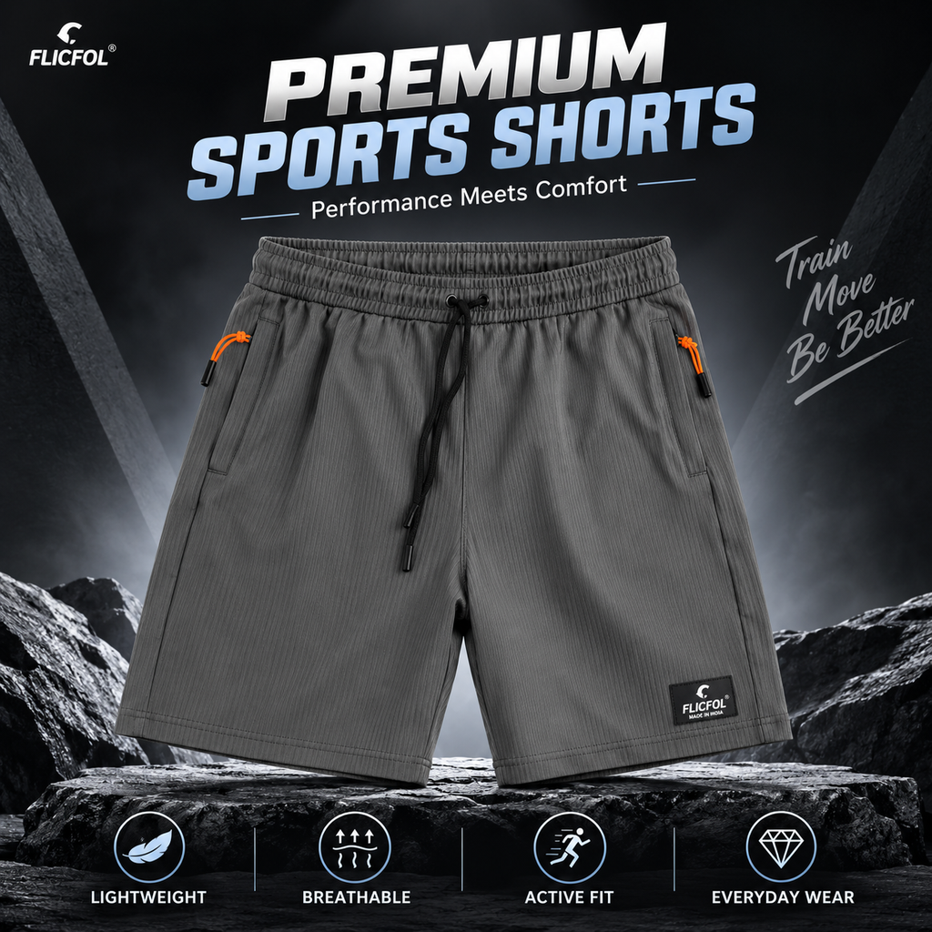 FLICFOL Men Darkgrey Shorts with Zipper Pockets