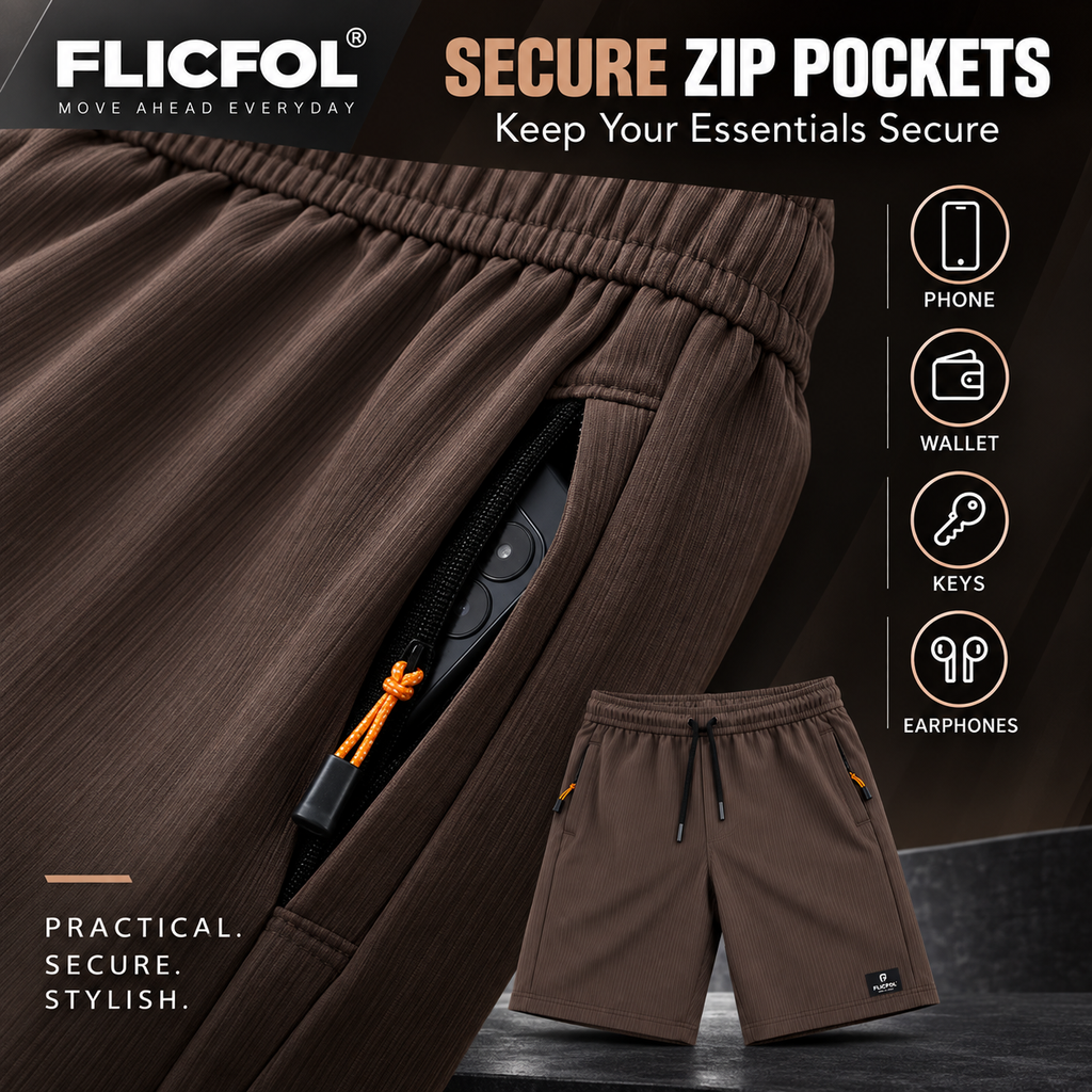 FLICFOL Men Brown Shorts with Zipper Pockets