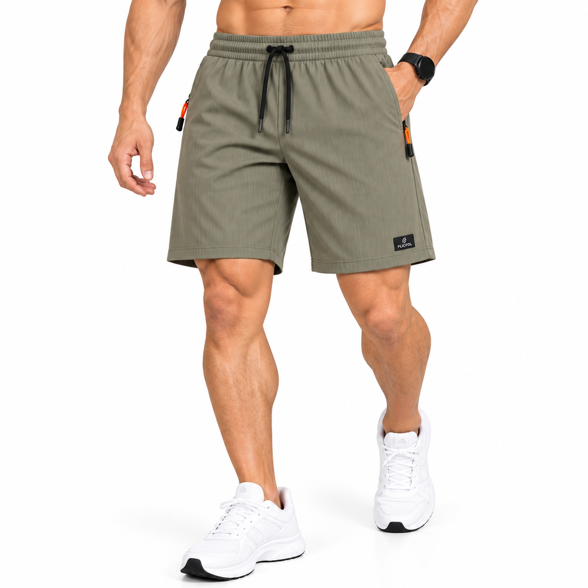 FLICFOL Men Lightgrey Shorts with Zipper Pockets